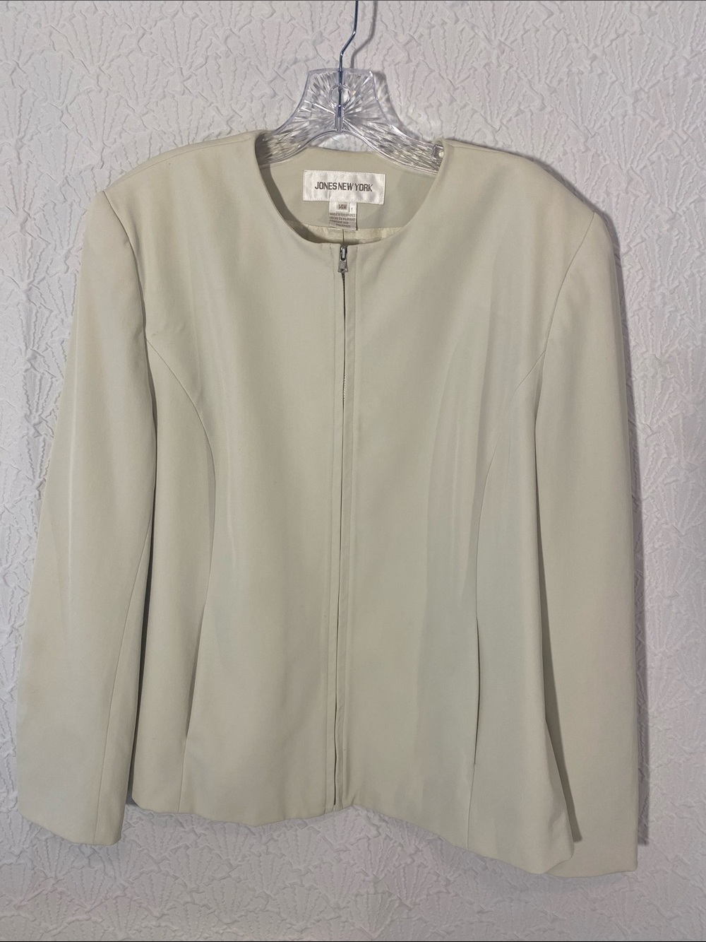 Jones New York Cream Zip-Front Women's Jacket Professional Style Fully lined
